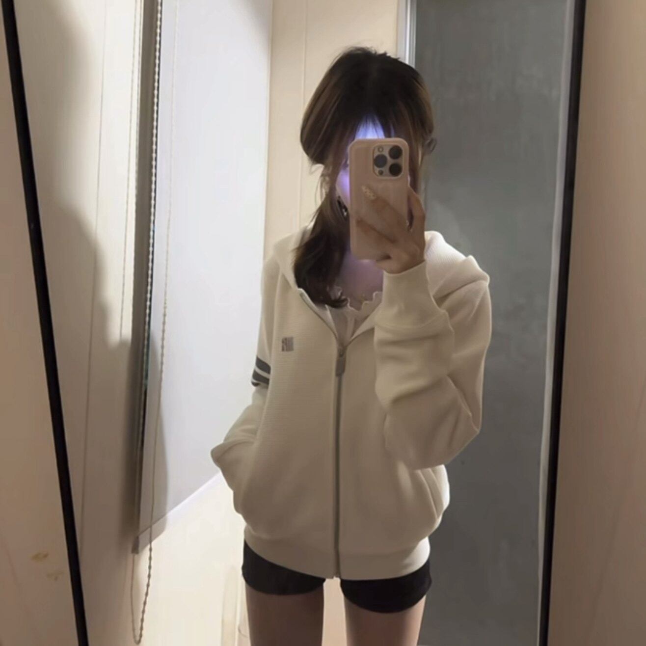 美式复古华夫格连帽卫衣女2026早春新款修身开衫巨好看短款外套潮