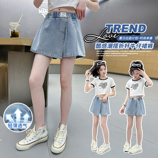 五分裤 夏装 薄款 夏季 冰丝热裤 中裤 中大童韩版 新款 裙裤 女童牛仔短裤