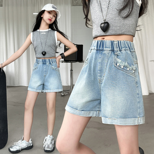 中大童韩版 休闲中裤 热裤 夏装 冰丝薄款 新款 夏季 女童牛仔短裤 五分裤