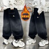 薄绒裤 裤 加绒秋冬卫裤 一体字母冬季 子 子洋气百搭男童中大童运动裤