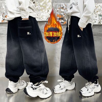 男童加绒运动裤春冬款薄绒卫裤潮