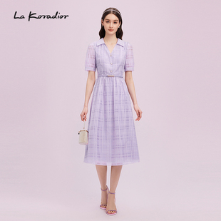翻领格子裙 连衣裙女春季 Lakoradior拉珂蒂商场同款 优雅淡紫短袖