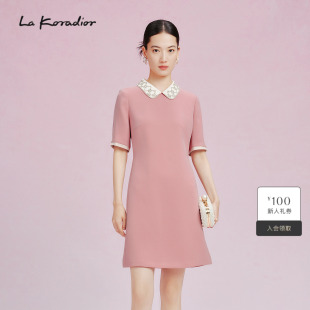 法式 Koradior拉珂蒂商场同款 洋装 压褶拼接钉珠连衣裙 裙