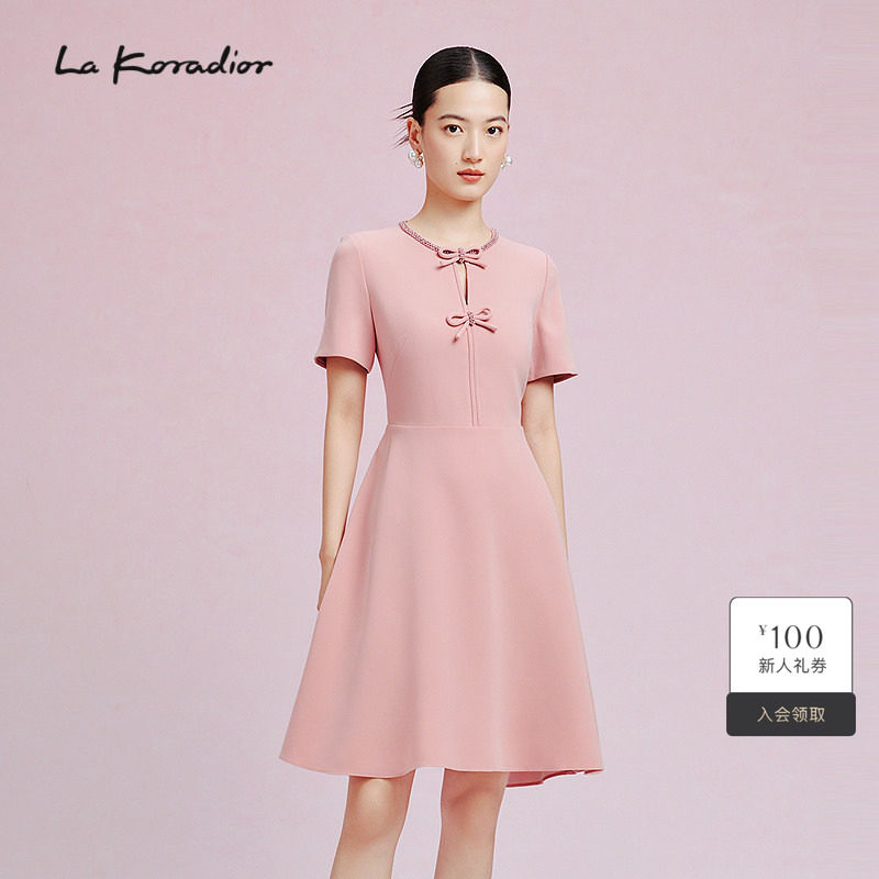 【法式洋装裙】La Koradior拉珂蒂新款圆领短袖礼服裙a字连衣裙图片