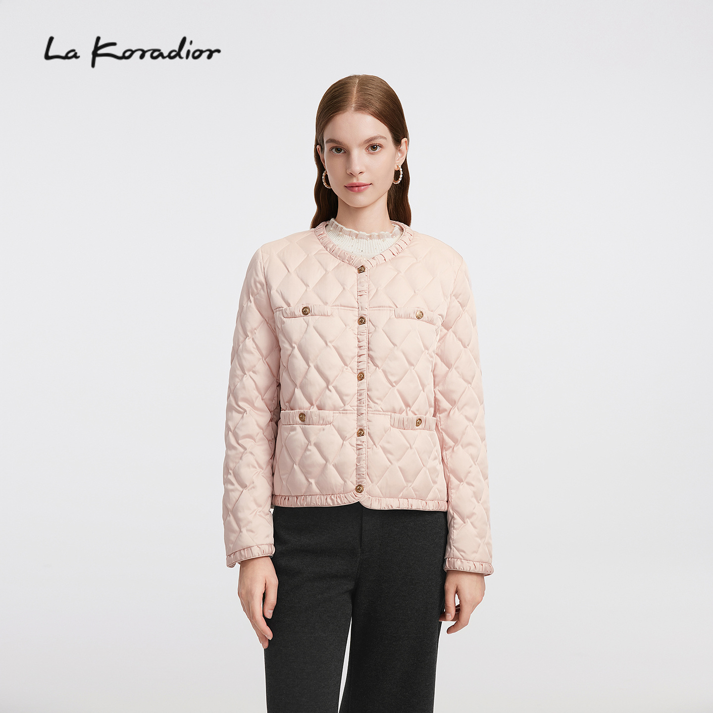 【商场同款】Lakoradior拉珂蒂减龄优雅秋冬新款香风菱格短款棉服