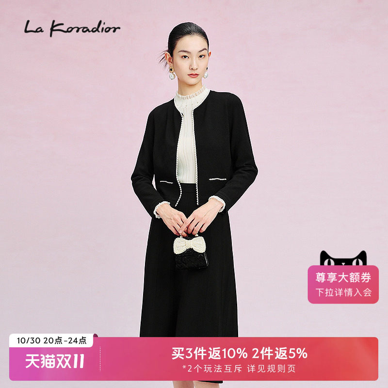 La Koradior拉珂蒂春季通勤新款法式香风气质短外套黑色圆领上衣