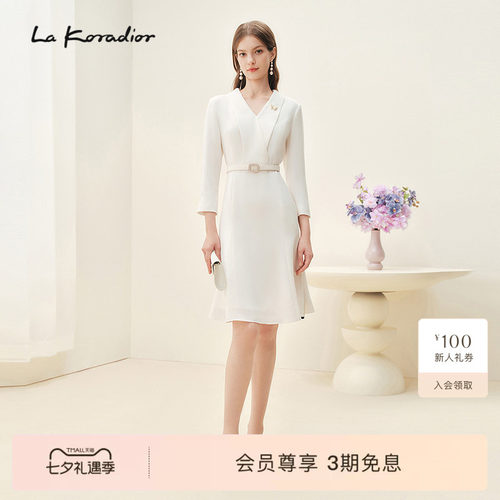 【进口三醋酸】La Koradior拉珂蒂商场同款春季连衣裙白色长裙子