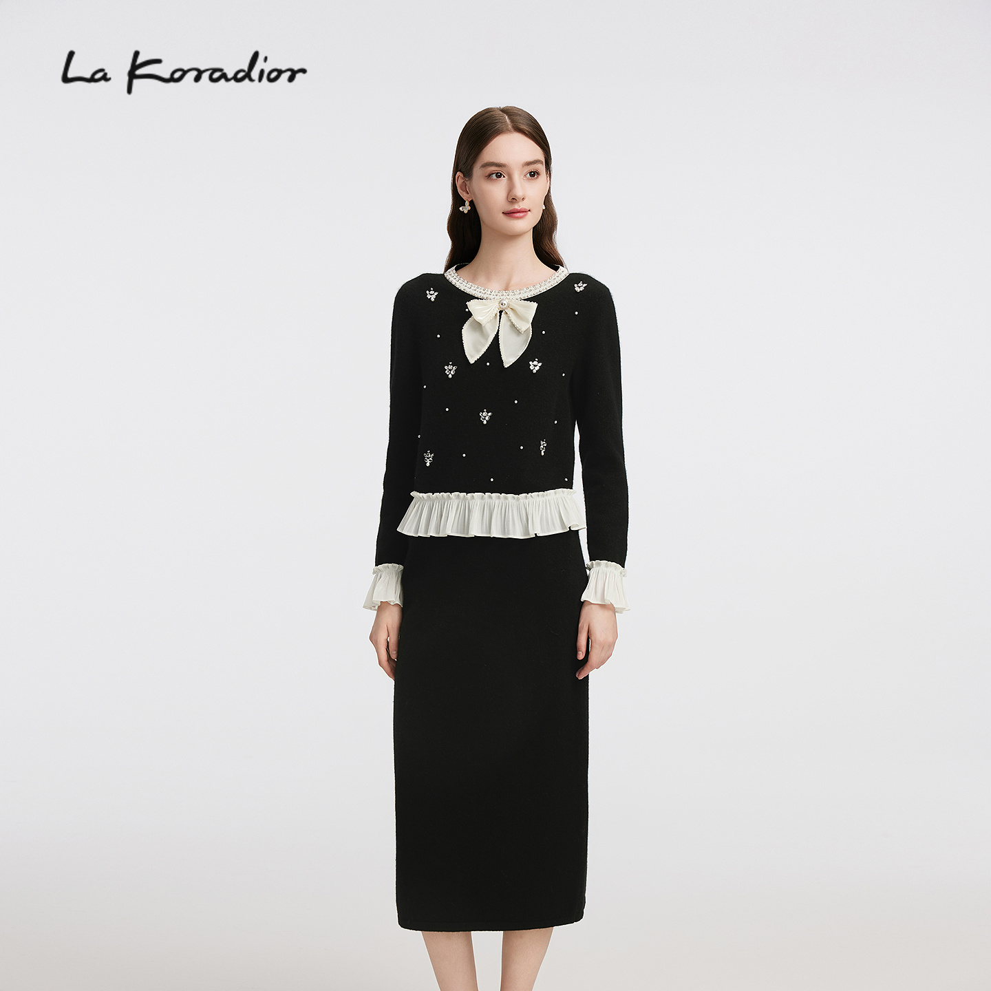 【商场同款】Lakoradior拉珂蒂通勤优雅名媛秋冬新款香风钉珠小衫