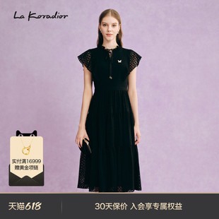 Koradior拉珂蒂商场同款 夏季 蕾丝镂空连衣裙新款 裙子 短袖 时尚