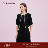 Koradior拉珂蒂商场同款 春季 新款 气质短袖 黑色上衣圆领女外套
