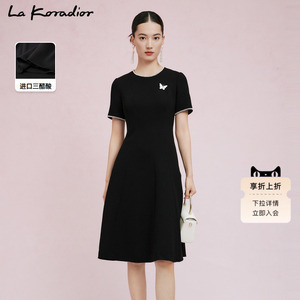 [商场同款]La Koradior拉珂蒂夏季新款三醋酸钉珠小黑裙连衣裙女