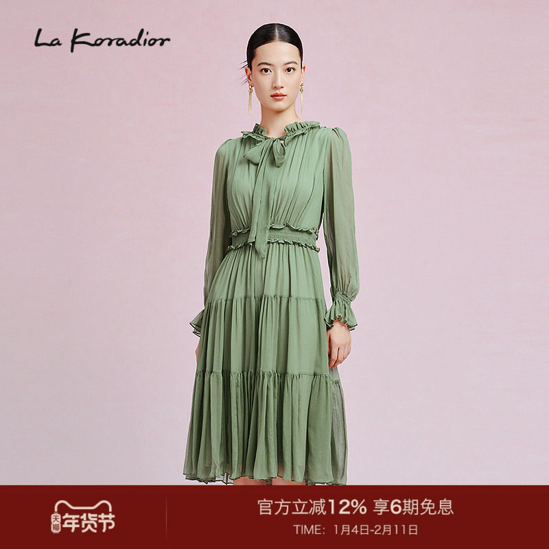 【桑蚕丝】La Koradior拉珂蒂女春季早新款气质花边领层叠洋装裙,女装/女士精品,连衣裙,淘宝优惠券,粉丝福利购,淘宝优惠卷