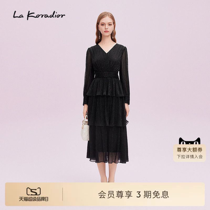 La Koradior拉珂蒂女显瘦修身通勤简约秋季层叠式法式洋装连衣裙										