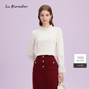 半高领蕾丝气质小衫 法式 打底上衣通勤 Koradior拉珂蒂商场同款