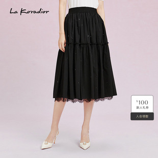 定位压褶半身裙纯色高腰a字中长裙女 新款 Koradior拉珂蒂春季