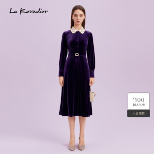 进口浮光丝绒 长袖 季 气质连衣裙 Koradior拉珂蒂商场同款