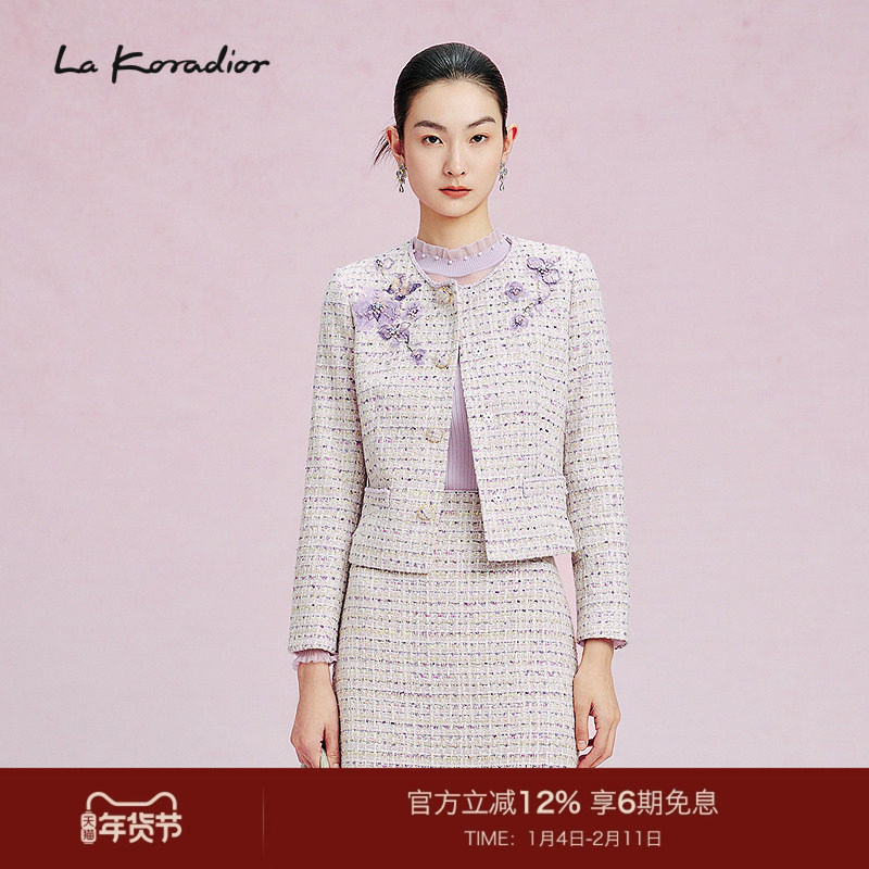 【欧洲进口花纱】La Koradior拉珂蒂法式香风外套刺绣圆领短上衣