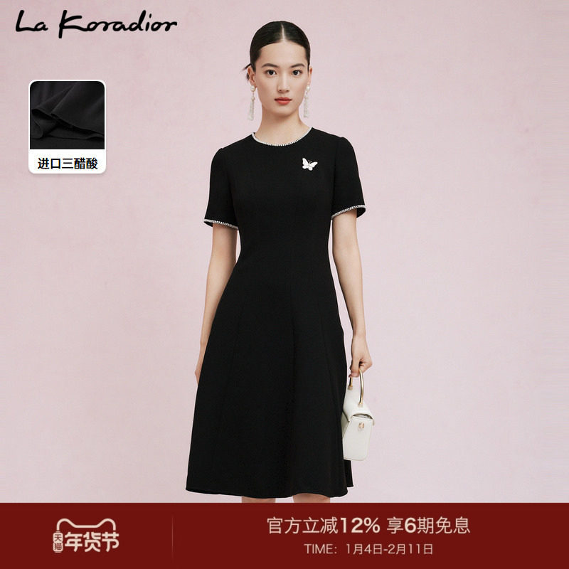 [商场同款]La Koradior拉珂蒂夏季新款三醋酸钉珠小黑裙连衣裙女,女装/女士精品,连衣裙,淘宝优惠券,粉丝福利购,淘宝优惠卷
