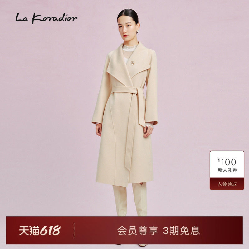 【羊毛羊绒】La Koradior拉珂蒂时尚女冬新款气质双面毛呢大衣