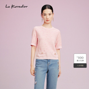 套头冰丝上衣女 短袖 Koradior拉珂蒂气质优雅减龄2025夏薄款