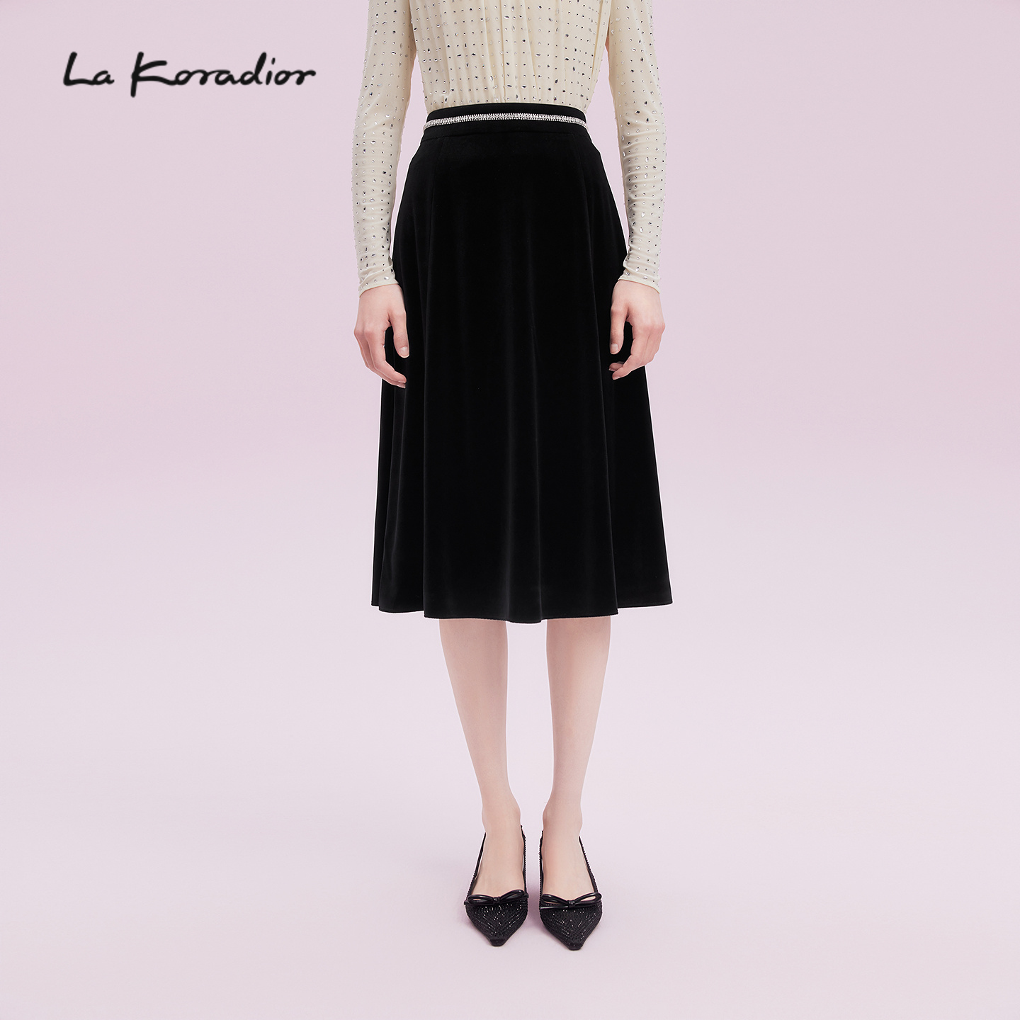 【商场同款】Lakoradior拉珂蒂丝绒秋新款法式复古高腰A字半身裙