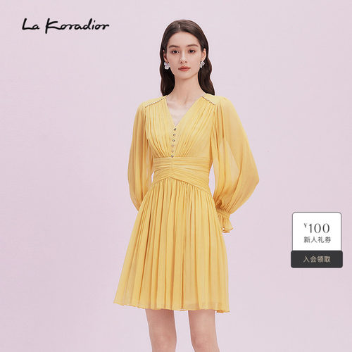 La Koradior拉珂蒂2025夏季100桑蚕丝真丝收腰优雅气质法式连衣裙