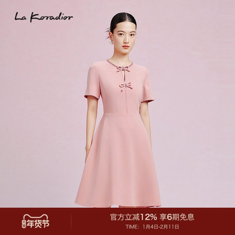 【法式洋装裙】La Koradior拉珂蒂新款圆领短袖礼服裙a字连衣裙,女装/女士精品,连衣裙,淘宝优惠券,粉丝福利购,淘宝优惠卷