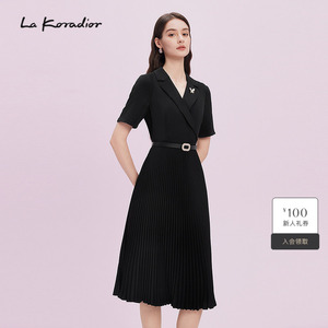Lakoradior拉珂蒂商场同款时尚黑色蝴蝶装饰西装领短袖连衣裙女装