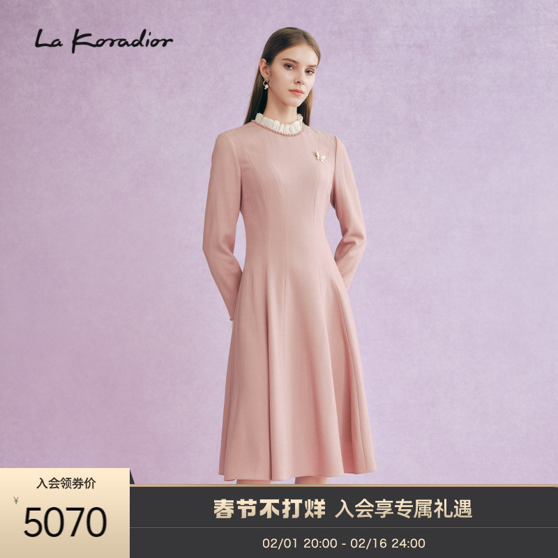 【商场同款】La Koradior拉珂蒂2024年春季新款100羊毛优雅连衣裙