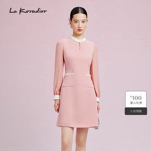 进口三醋酸 连衣裙收腰长袖 早长袖 短裙 Koradior拉珂蒂春季