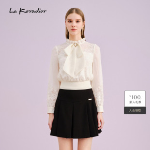 Koradior拉珂蒂商场同款 长袖 时尚 女秋季 气质减龄白色衬衣 衬衫