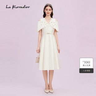 Koradior拉珂蒂商场同款 斗篷露肩礼服裙连衣裙 桑蚕丝羊毛