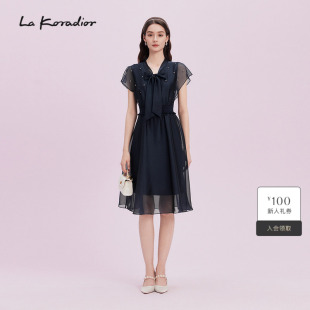 法式 新款 蝴蝶结系带连衣裙女 Koradior拉珂蒂通勤2025商场同款