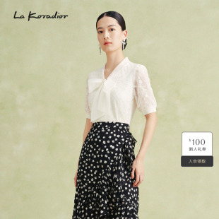 法式 Koradior拉珂蒂夏季 钉珠高定蕾丝奢雅精致小衫 商场同款