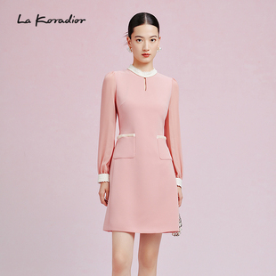 进口三醋酸 连衣裙收腰长袖 早长袖 短裙 Koradior拉珂蒂春季