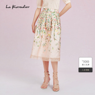 花卉艺术提花半身裙气质中长款 新款 伞裙女 Koradior拉珂蒂春季