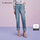 女新款 Lakoradior拉珂蒂时尚 重工钉珠翻边牛仔裤 商场同款