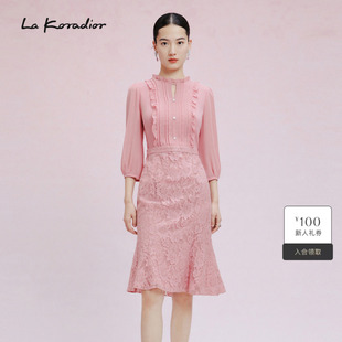 新款 夏季 水光钉珠淑女绣花蕾丝鱼尾连衣裙 Koradior拉珂蒂时尚