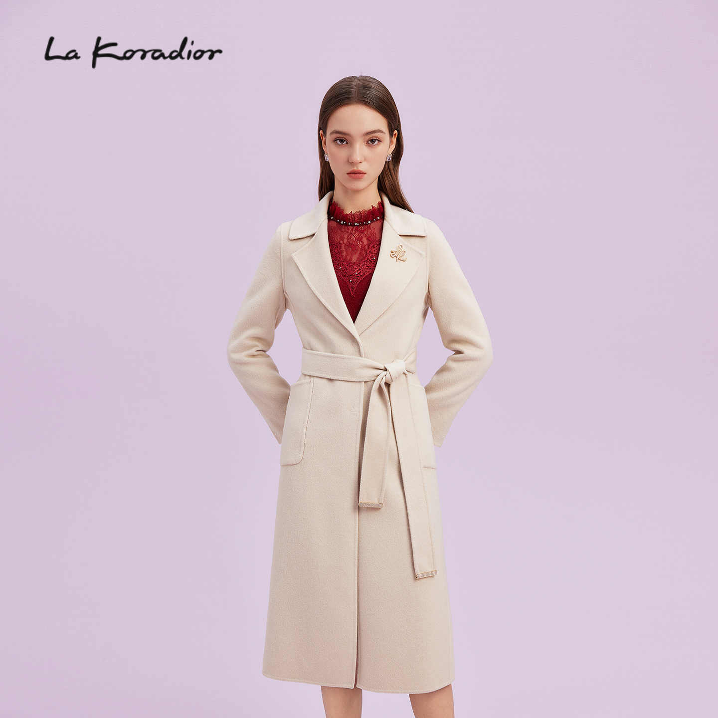 【山羊绒100】Lakoradior拉珂蒂通勤秋冬新款气质中长款毛呢大衣