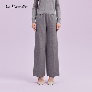 通勤松紧腰直筒阔腿裤 Koradior拉珂蒂气质秋冬新款 女 羊毛