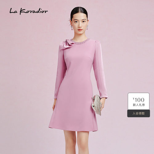 La Koradior拉珂蒂春款法式气质铃兰裙纯色a字连衣裙收腰礼服裙女