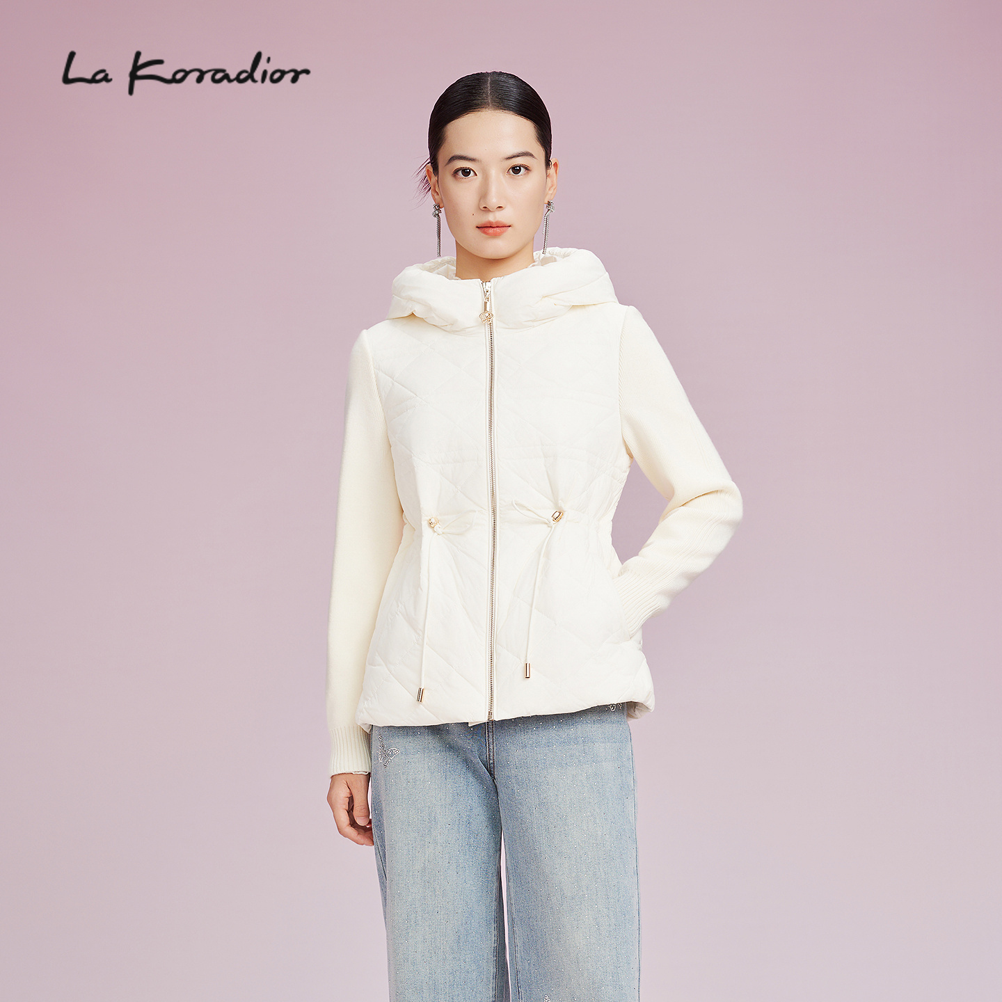 【商场同款】Lakoradior拉珂蒂秋冬新款收腰羽绒拼接连帽外套