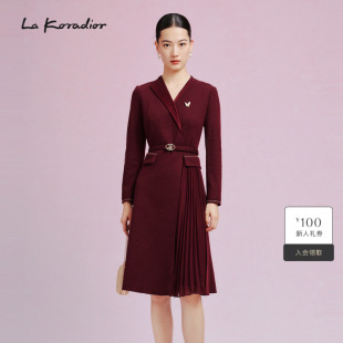 领气质连衣裙中长款 西装 新款 纯色百褶裙女 Koradior拉珂蒂时尚