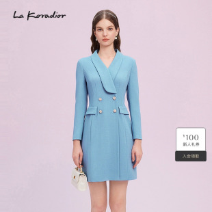 进口三醋酸 纯色西装 新款 领质感连衣裙 Koradior拉珂蒂修身