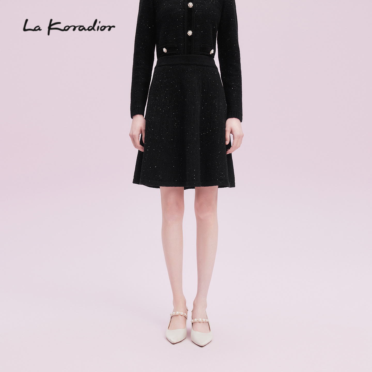 【商场同款】La Koradior拉珂蒂减龄秋新款高腰亮片针织A字半身裙
