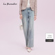 简约女优雅舒适立裁直筒烫钻牛仔裤 新款 Koradior拉珂蒂秋季
