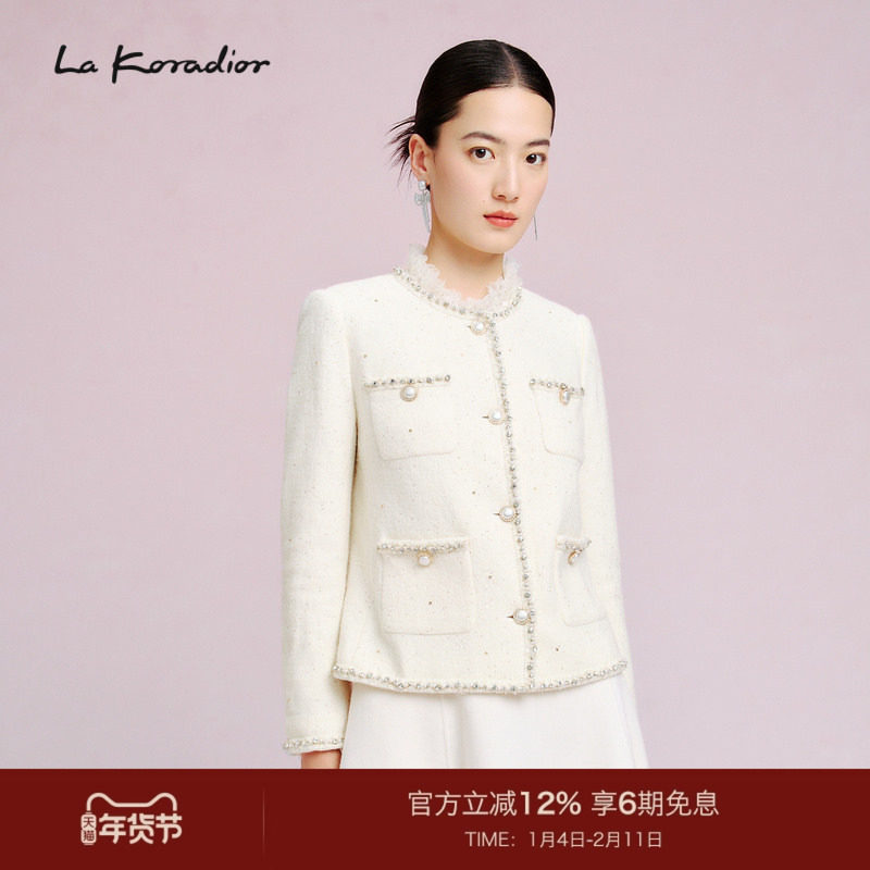La Koradior拉珂蒂时尚新款纯色钉珠香风单排扣短上衣气质外套女,女装/女士精品,短外套,淘宝优惠券,粉丝福利购,淘宝优惠卷