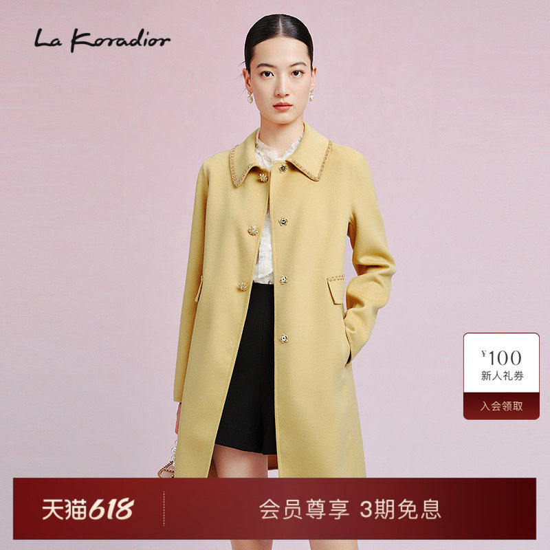 【羊毛】La Koradior拉珂蒂时尚新款绢丝羊毛呢子大衣气质长风衣