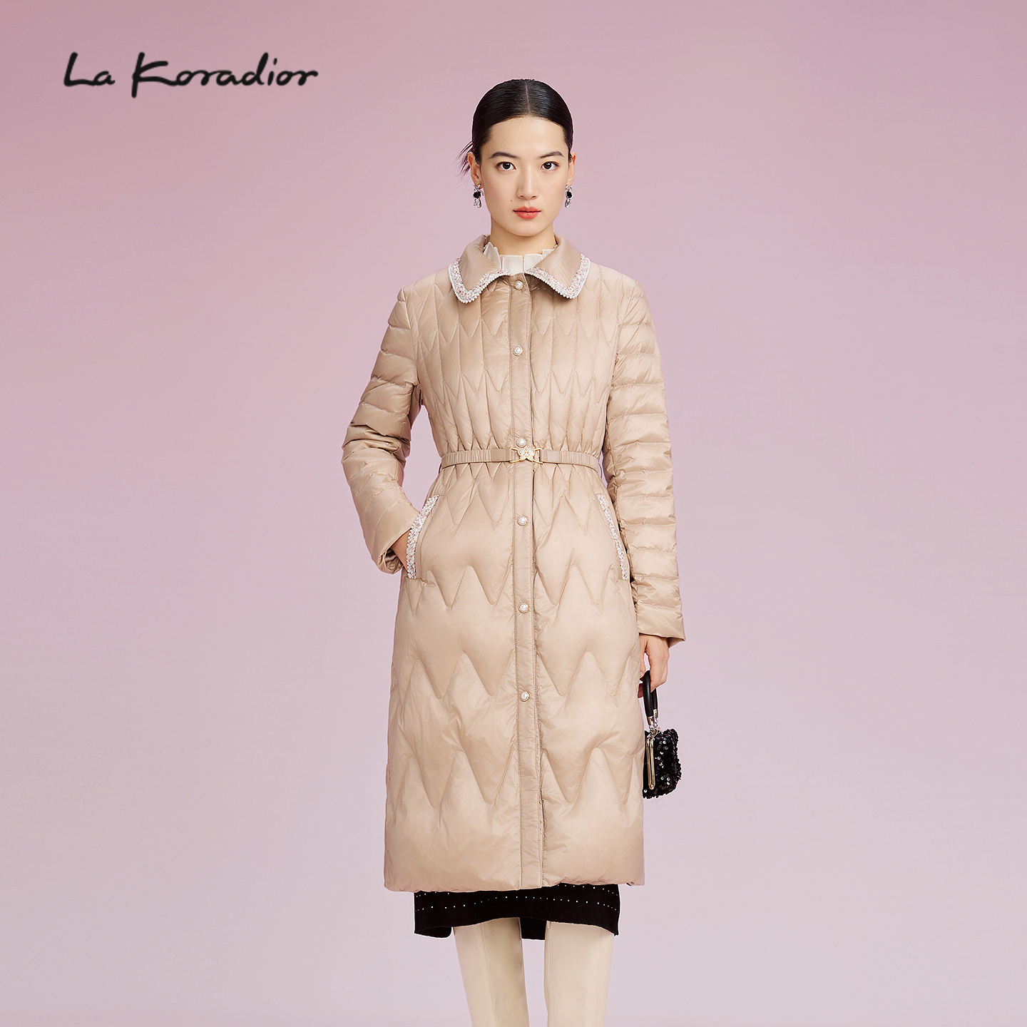 【商场同款】Lakoradior拉珂蒂气质优雅秋冬新款钉珠收腰羽绒服