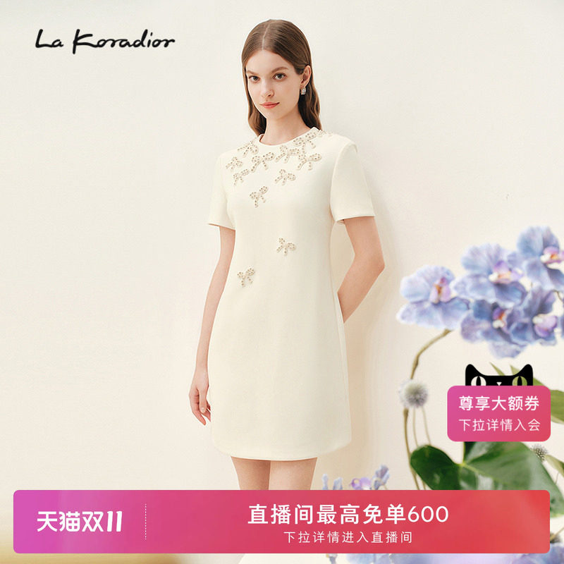 【进口三醋酸】Lakoradior拉珂蒂商场同款米白连衣裙春夏蝴蝶结裙